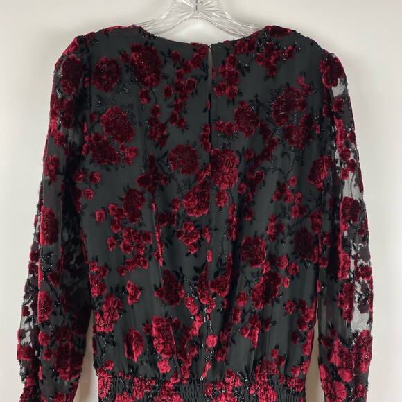 Parker Carmindy Floral Velvet Burnout Dress Black Red Womens Size Small - Picture 10 of 11